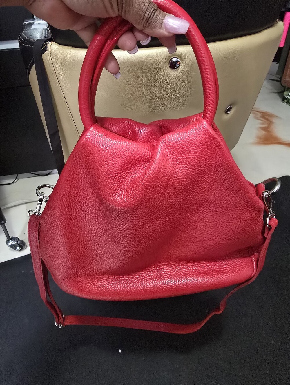 Red Leather Top-Handle Shoulder Bag
